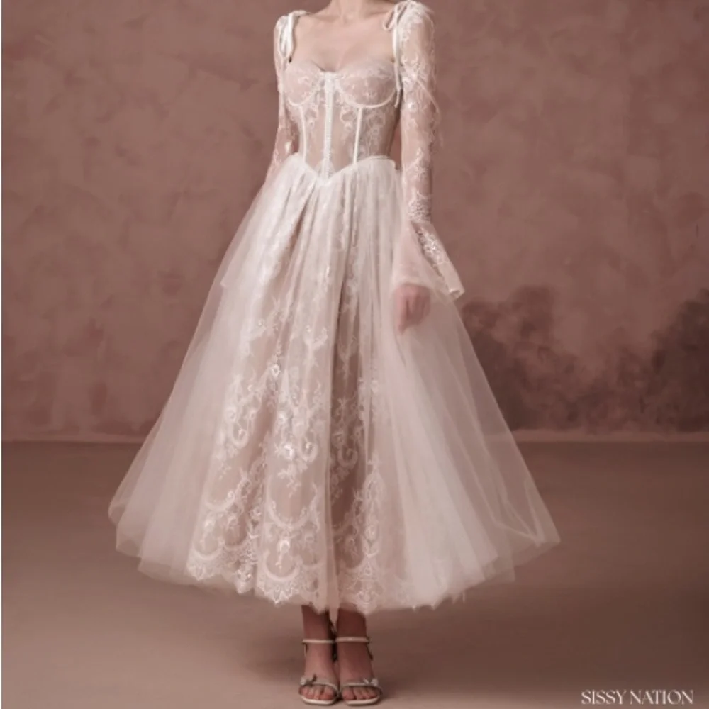Embroidered Lace White Midi Corset Dress - Picture 4 of 11